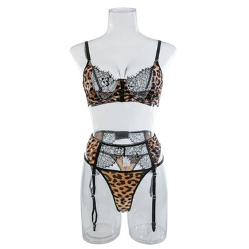 Пояс с подвязками, комплект нижнего белья с леопардовым принтом, кружевное нижнее белье.