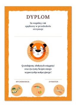 Dyplom A4 ukończenia roku w przedszkolu TYGRYS