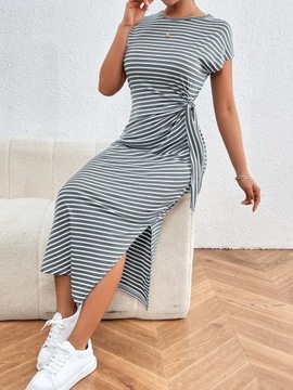 Summer Casual Women Striped Long Dresses Fashion H
