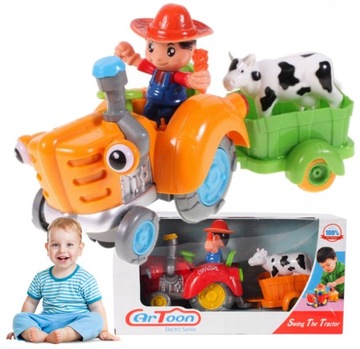 TRAKTOR INTERAKTYWNY WESOŁY FARMER muzyczna zabawka JEŹDZI PRZYCZEPA MUZYKA