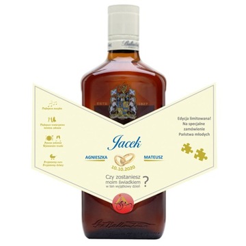 PREZENT DLA ŚWIADKA ŚLUBU ETYKIETA WHISKY Ballanti