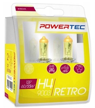 H4 ŻARÓWKI ŻÓŁTE RETRO KOMPLET 2-SZTUKI GOLD 2700K 55W POWERTEC M-TECH H4