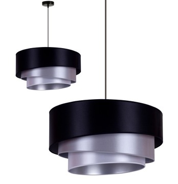 Lampa Wisząca Sufitowa Abażur Czerno Szaro Srebrny