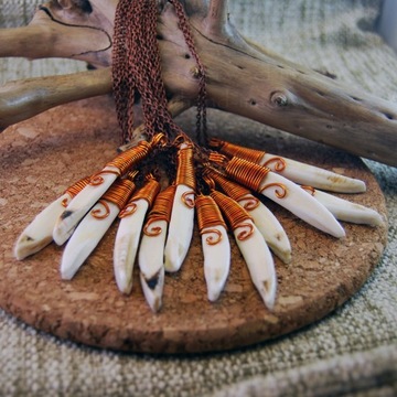 Naszyjnik Ząb Kieł dzika z kości rękodzieło tribal