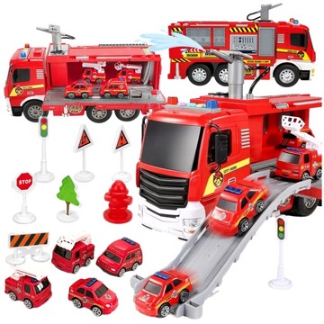 DUŻY WÓZ STRAŻACKI NA WODĘ STRAŻ POŻARNA Transporter wyrzutnia + 4 auta