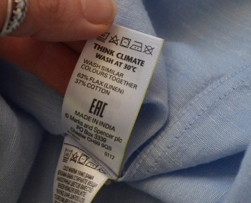 Koszula tunika letnia niebieska lniana 63% len M&S długa 40/L bez rękawów