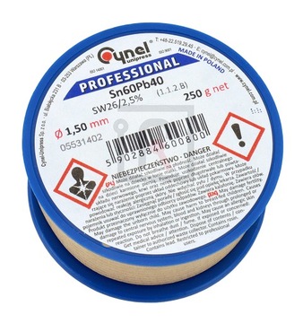 CYNA Z TOPNIKIEM KALAFONIĄ CYNEL 1,5mm 250g 0.25kg