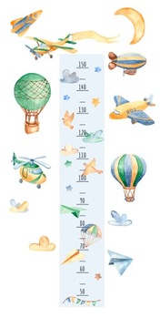 Naklejka ścienna MIARKA WZROSTU samolot balon