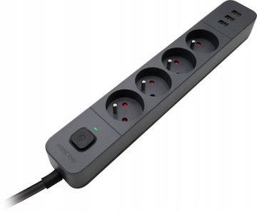 Przedłużacz Listwa Antyprzepięciowa Czarny szary 1,5 USB