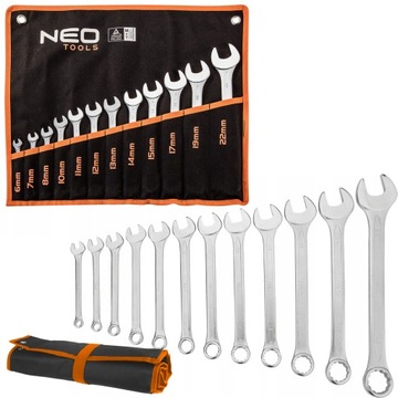 NEO НАБОР КОМБИНИРОВАННЫХ КЛЮЧЕЙ 12 ШТ. 6-22 мм ПЛИТА 09-752 ПЛОСКАЯ