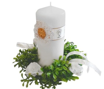 ŚWIECA KOMUNIJNA DEC1 dekoracja na stół komunia komunię ozdoba złota gruba