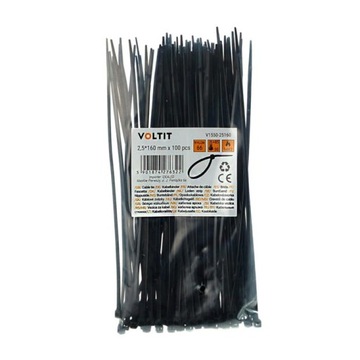Opaska Zaciskowa Kablowa 2,5 x 160 Nylon 66 Czarna - 100 szt.