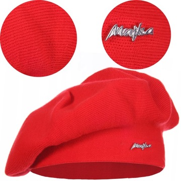 CZERWONY BERET KLASYCZNY DAMSKI ELEGANCKI ZIMOWY PRODUKT POLSKI MAJKA