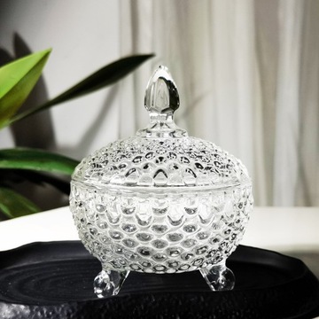 Bombonierka Cukiernica Szklana Przezroczysta ala kryształ na nóżkach 12x10