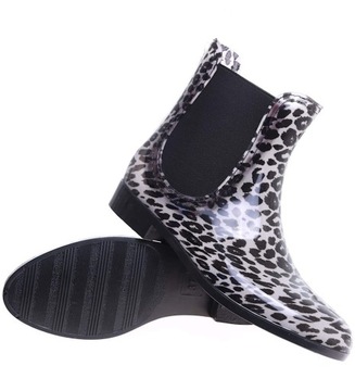 Buty damskie Drapieżne kalosze Leopard z cholewką powyżej kostki 15846 39