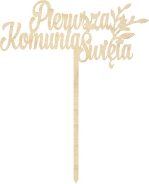 Topper na Komunię napis pik tort dekor gałązka IHS