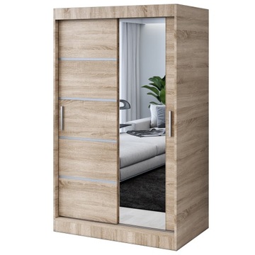 Szafa Przesuwna 120 cm Dąb Sonoma Listwy Lustro