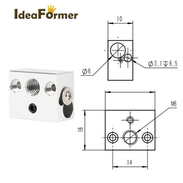 Нагревательный блок E3D Ender3 S1, алюминий - 3D 16*16*10 мм