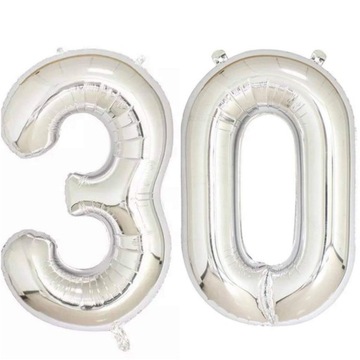 BALONY FOLIOWE 30 URODZINY SREBRNY DUŻY PRZYJĘCIE DEKORACJA OZDOBA 92CM