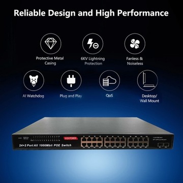 SST-LP24ET2S Коммутатор Poe, 24-портовый гигабитный порт, 2xSFP