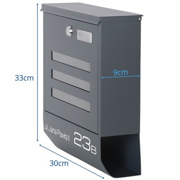 SKRZYNKA NA LISTY Z ADRESEM NUMEREM DOMU DRUK NADRUK NADRUKIEM UV ANTRACYT