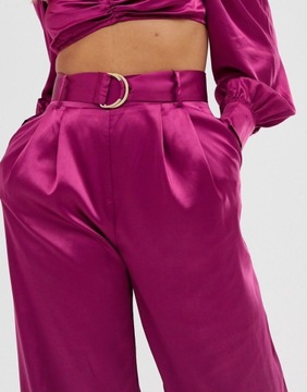 In The Style fioletowe satynowe spodnie z szerokimi nogawkami defekt M