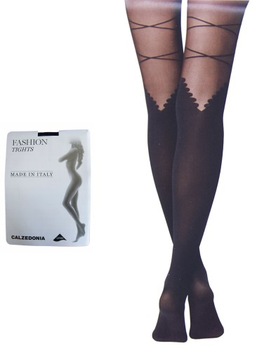 CALZEDONIA rajstopy czarne wzór paski 2 S