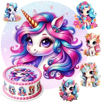 Opłatek na tort JEDNOROŻEC UNICORN urodziny ZESTAW tekst