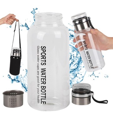 Спортивная стеклянная бутылка для воды с устройством для отделения твердых частиц