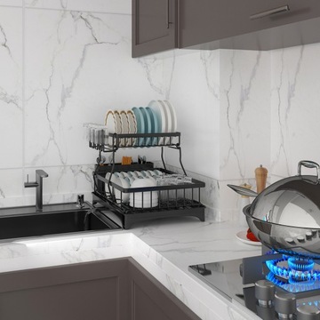 ДВУХУРОВНЕВАЯ СУШИЛКА ДЛЯ СУШКИ ПОСУДЫ КОНТЕЙНЕР ДЛЯ СТОЛОВЫХ ПРИБОРОВ + ВЫПУСК ВОДЫ