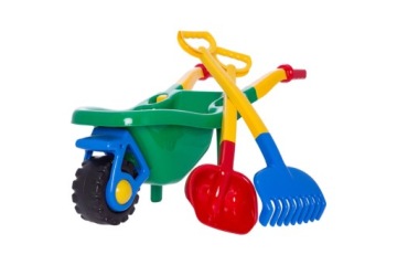 ПЛАСТИКОВАЯ тачка с ведром, лопатой и формовщиками для песка HEMAR.