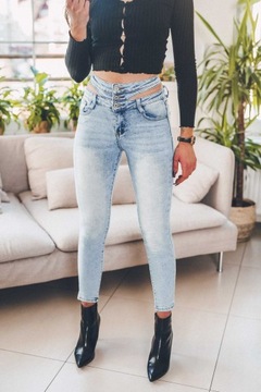 Jeansowe spodnie damskie wycięcie na biodrach XL