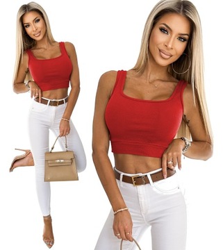 Wygodny PRĄŻKOWANY CROP TOP Elastyczny Czerwony M