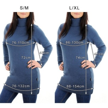 ДЛИННЫЙ ТЕПЛЫЙ ЖЕНСКИЙ ВОДОЛАЗКА ДЖЕМПЕР ПОЛИРОВКА СЕРЫЙ L XL