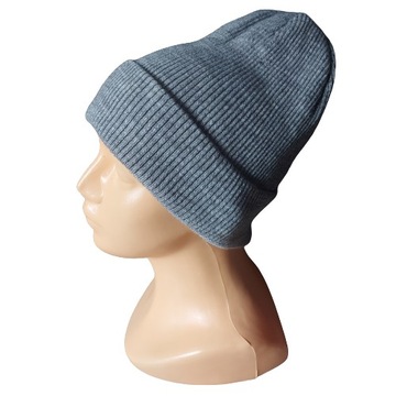 Czapka zimowa PRĄŻKOWANA beanie Jasny Szary
