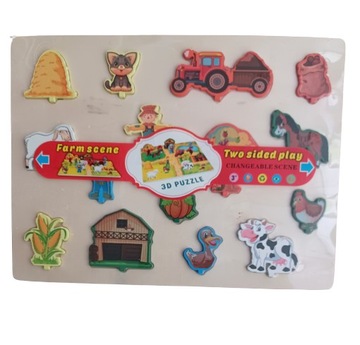 KREATYWNA UKŁADANKA DREWNIANA DWUSTRONNA KSZTAŁTY PUZZLE 3D 30x22 cm