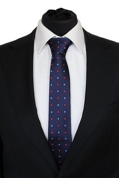 WĄSKI KRAWAT SLIM GRANATOWY W KWIATUSZKI KWIATKI