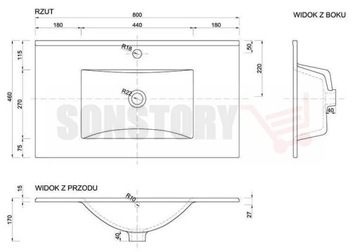 Подвесной шкаф с умывальником, 80 см, Белый ПОЛЬША