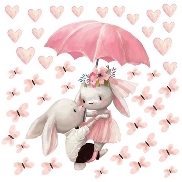 KRÓLICZKI PARASOL NAKLEJKI NA ŚCIANĘ 50X100CM PAR1