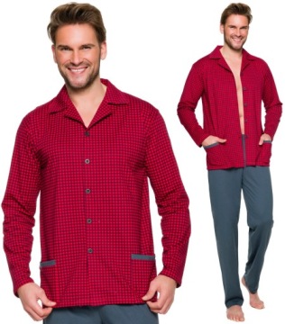 ROZPINANA BAWEŁNIANA PIŻAMA MĘSKA KOŁNIERZYK L