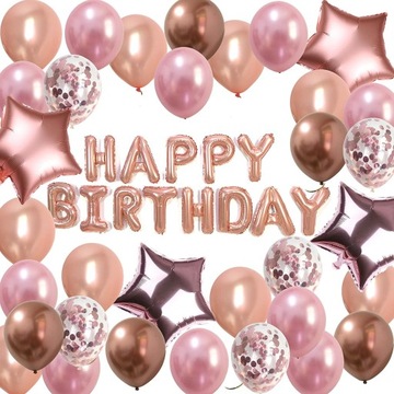 BALONY ZESTAW ROSE GOLD HAPPY BIRTHDAY CHROMY