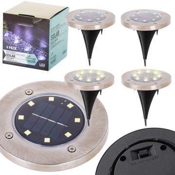 LAMPY OGRODOWE SOLARNE NAJAZDOWE GRUNTOWE 8LED 4SZ CIEPŁY BIAŁY