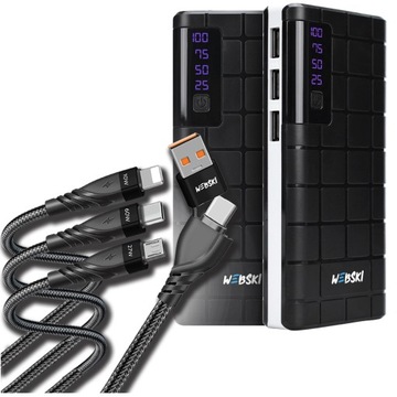 POWERBANK 20 000 mAh 3.7V 3 USB LED LCD LATARKA+SZYBKI KABEL 6w1 OPLOT