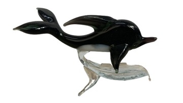 Szklana FIGURKA rzeźba CZARNY DELFIN