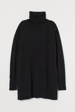 H&M Wełniany sweter z golfem damski długi modny cienki luźny oversize 34 XS