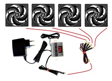 4 вентилятора для охлаждения инвертора с блоком питания и термостатом