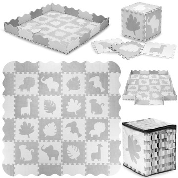 MATA EDUKACYJNA PIANKOWA PUZZLE XXL - MoMi ZAWI SZARA - EVA 150x150
