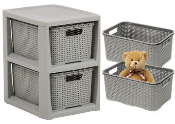 REGAŁ KOMODA SZAFKA PÓŁKA Z 2 KOSZAMI RATTAN BRANQ