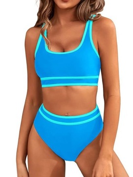 Seksowne damskie bikini z wysokim stanem w jednolitym kolorze