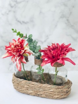 НАБОР 3 ВАЗЫ СТЕКЛЯННЫХ БУТЫЛОК + КОРЗИНА БОХО